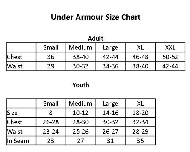 youth small size under armour