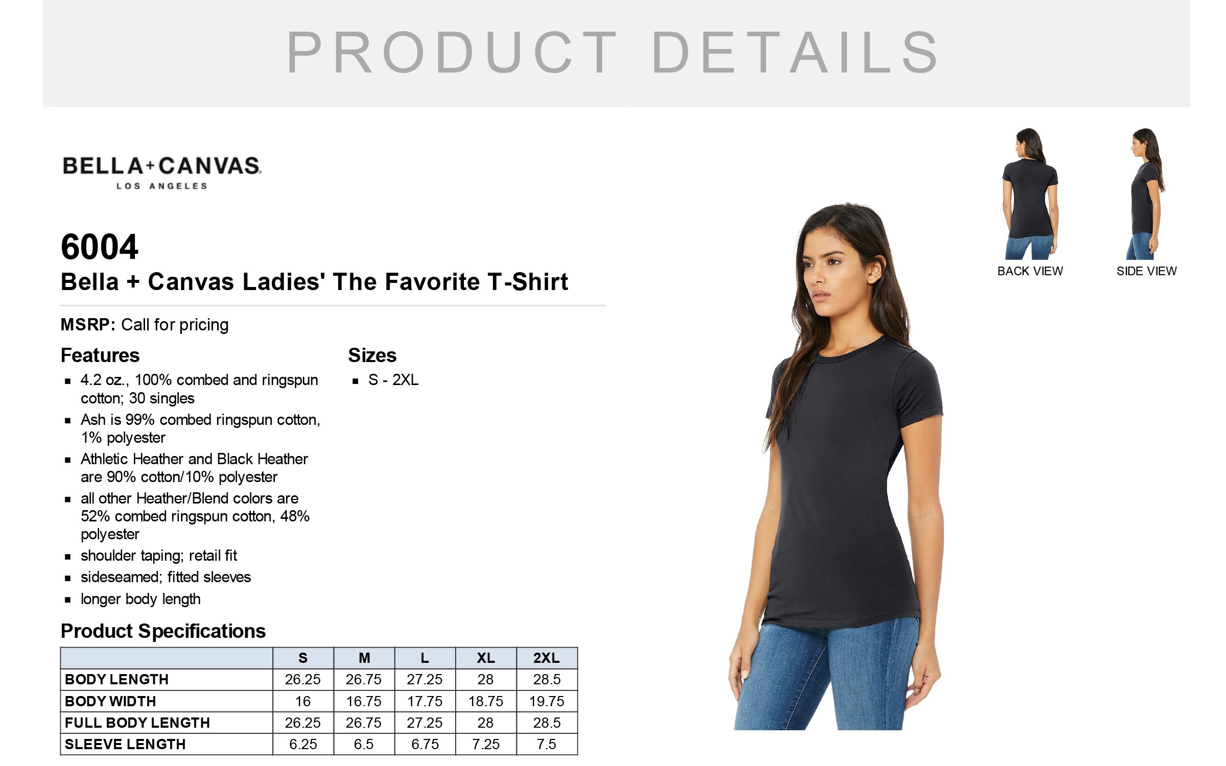 Bella Favorite Tee Size Chart